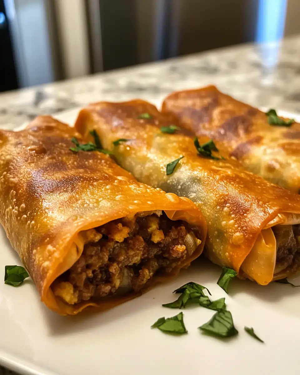 Final dish - Unwrap Flavor: Download the BEST Cheeseburger Egg Rolls Recipe on Etsy