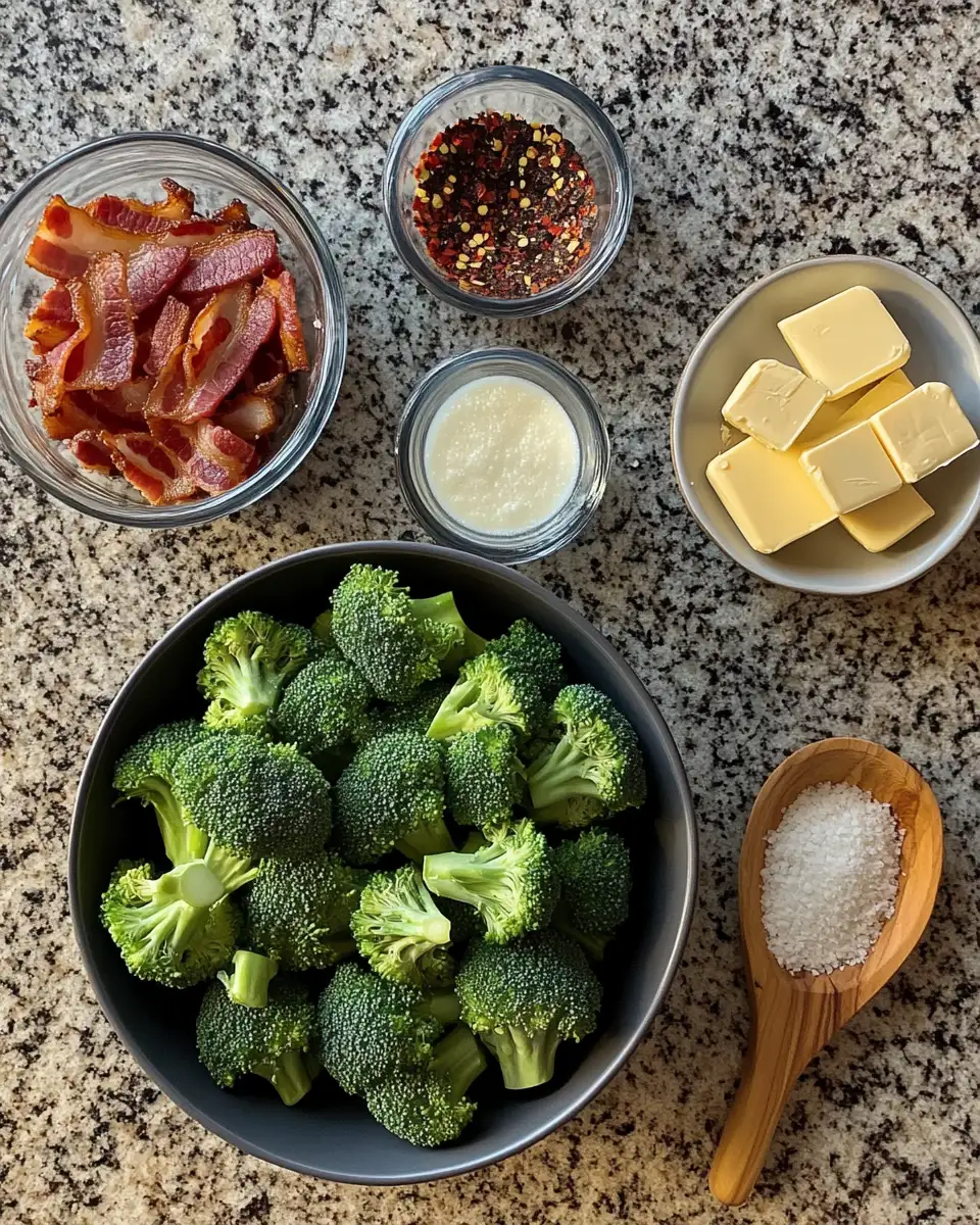 Creamy Garlic Parmesan Broccoli with Bacon – 5 Reasons It’s the Ultimate Comfort Dish 4 Ingredients for Irresistible Creamy Garlic Parmesan Broccoli with Crispy Bacon Delight
