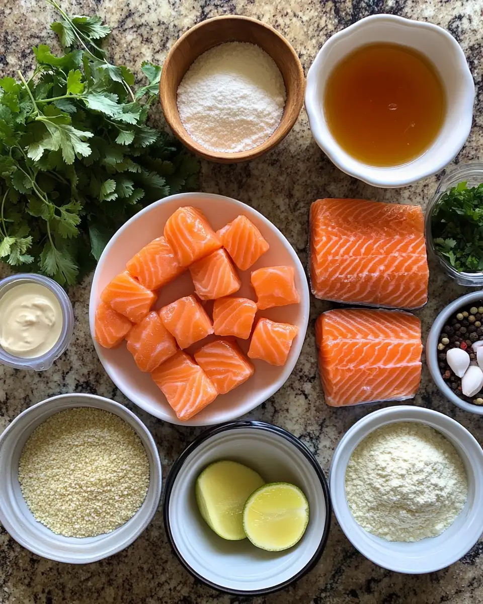Ingredients for Irresistible Crispy Bang Bang Salmon Bites Sweet & Spicy Delight