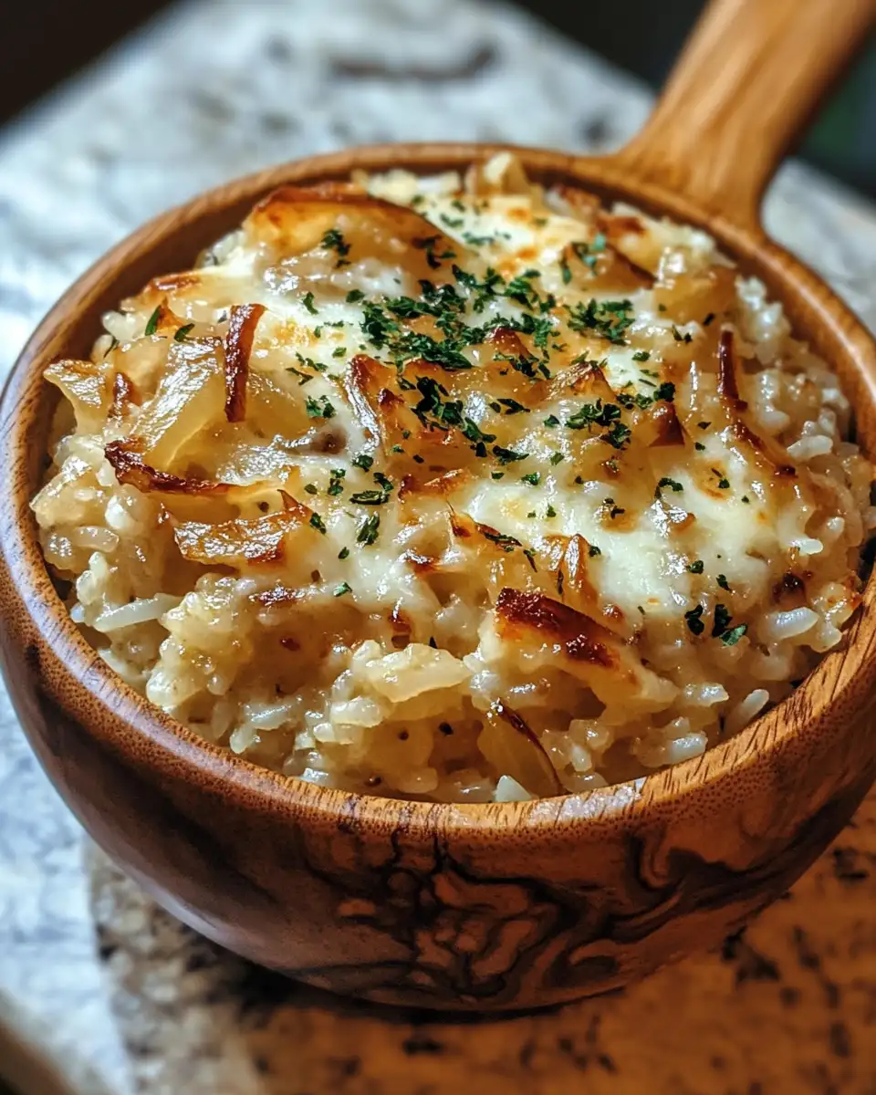 Final dish - Savor the Comfort: French Onion Soup Rice Reinvented