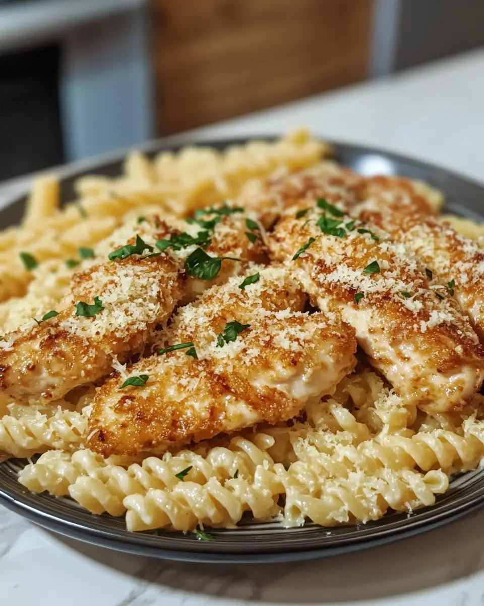 Final dish - Irresistible Garlic Butter Chicken Bites and Creamy Parmesan Pasta Delight