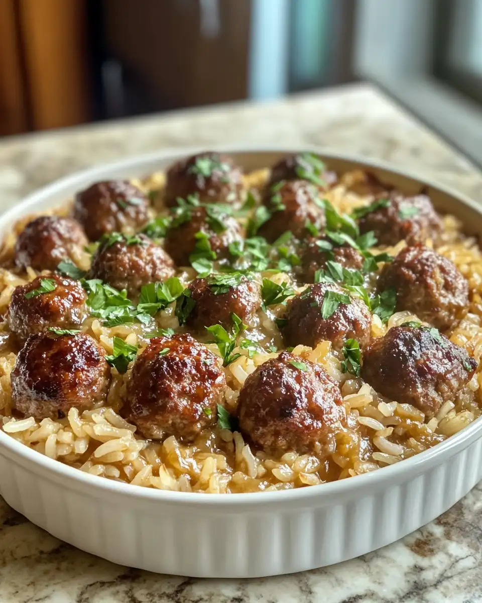 Final dish - Irresistible Honey Garlic Meatball Rice Bake: A Sweet and Savory Delight
