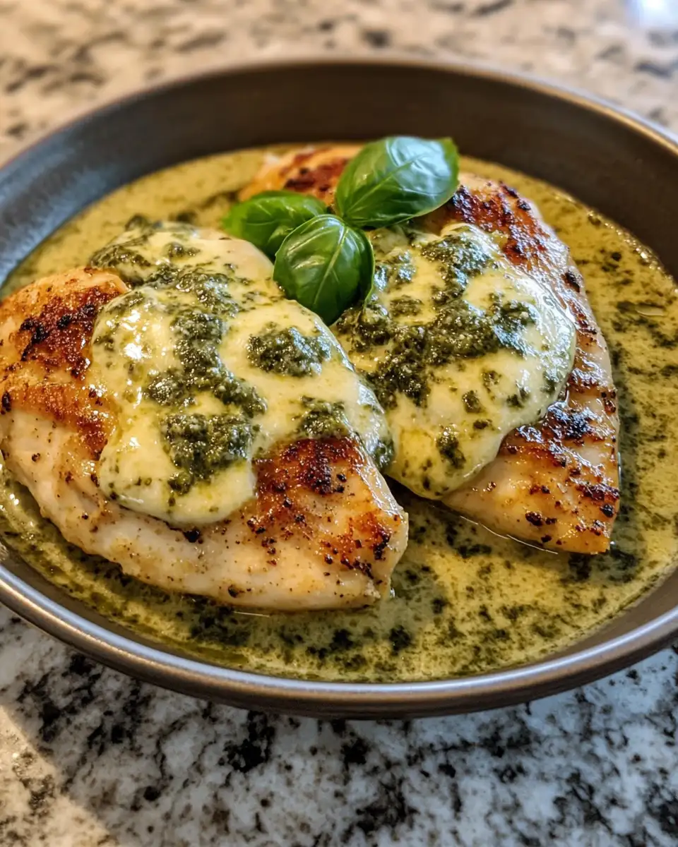 Final dish - Melt-In-Your-Mouth Mozzarella Chicken in Luscious Basil Cream Sauce