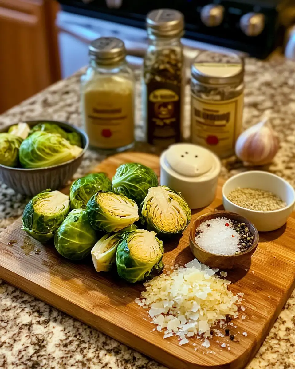 Ingredients for Crispy Indulgence: Parmesan-Crusted Roasted Brussels Sprouts Delight