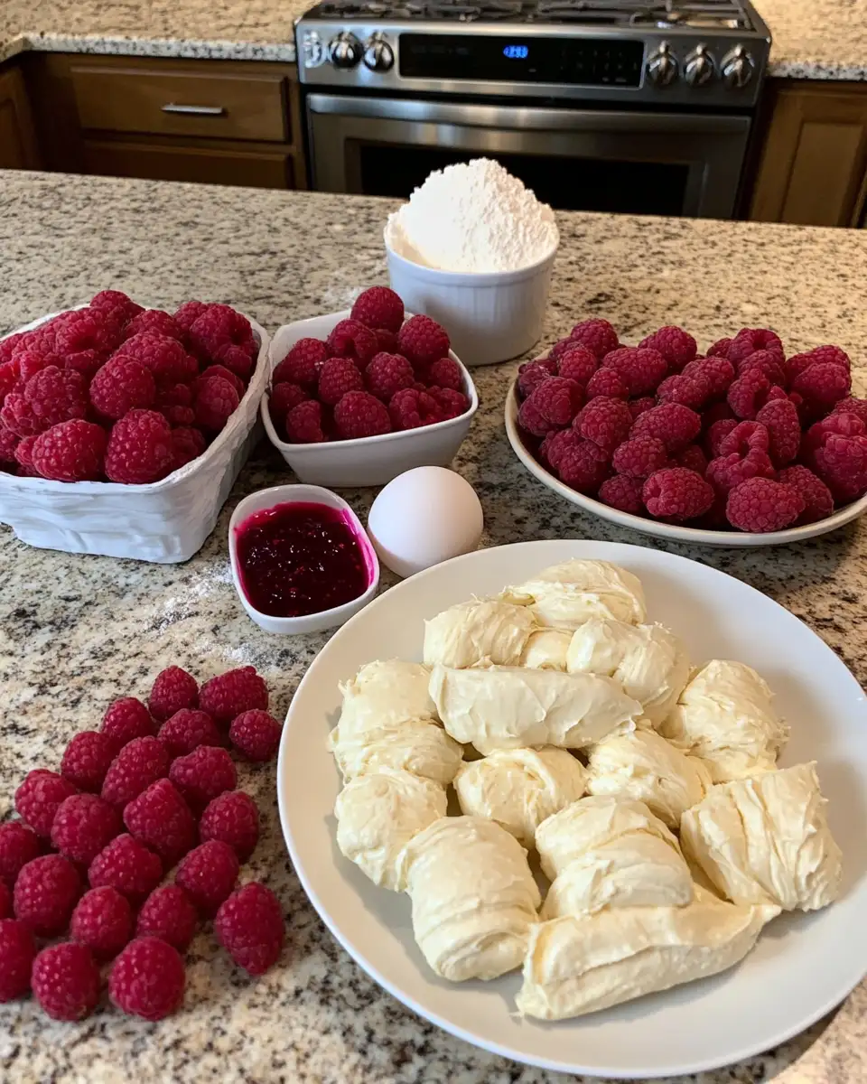 Ingredients for Irresistible Raspberry Cream Cheese Bites: A Sweet & Tangy Delight