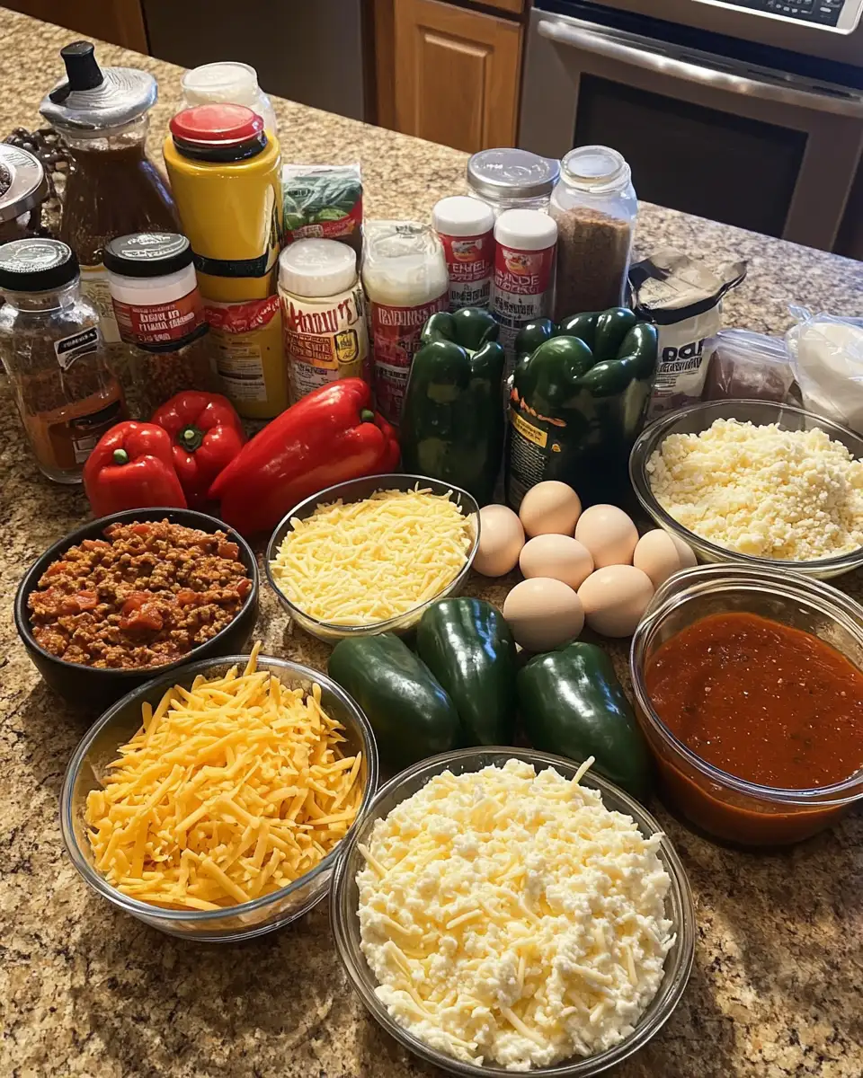 Ingredients for Sizzling Baked Beef Chiles Rellenos Casserole Delight