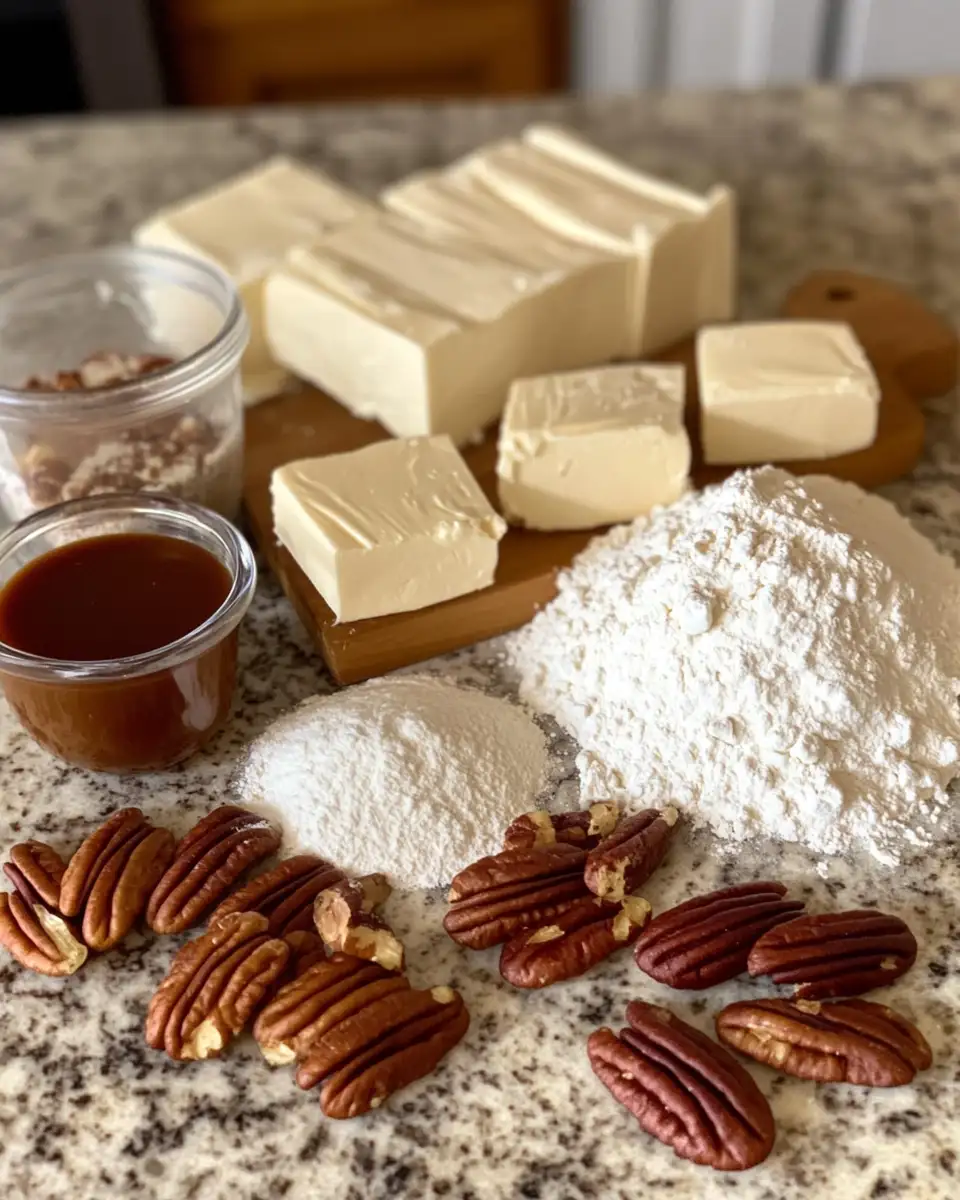 Ingredients for Irresistibly Sweet Indulgence: Caramel Pecan Cream Bars Heaven
