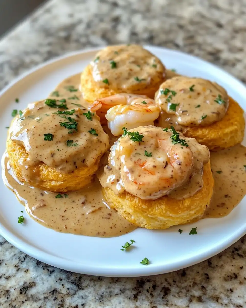 Savory Southern Delight: Cheddar Biscuits with Shrimp and Andouille Gravy 6 Final dish - Savory Southern Delight: Cheddar Biscuits with Shrimp and Andouille Gravy