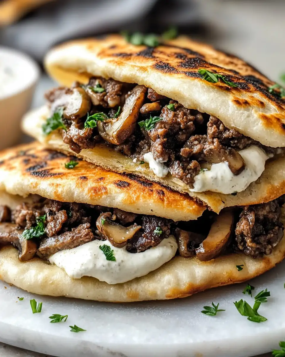Mouthwatering Cheesy Beef and Mushroom Pita Pockets Delight - Featured Image