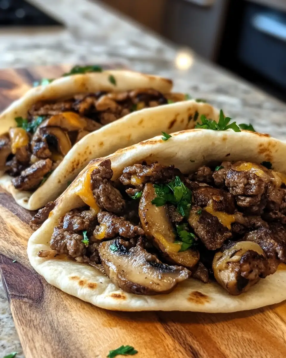 Mouthwatering Cheesy Beef and Mushroom Pita Pockets Delight 6 Final dish - Mouthwatering Cheesy Beef and Mushroom Pita Pockets Delight