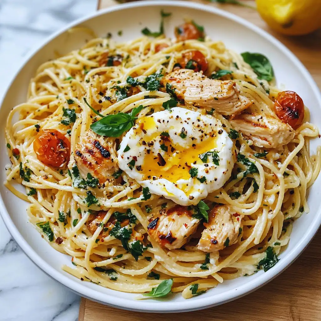 Zesty Chicken Spaghetti with Burrata and Lemon Butter Garlic Magic - Featured Image