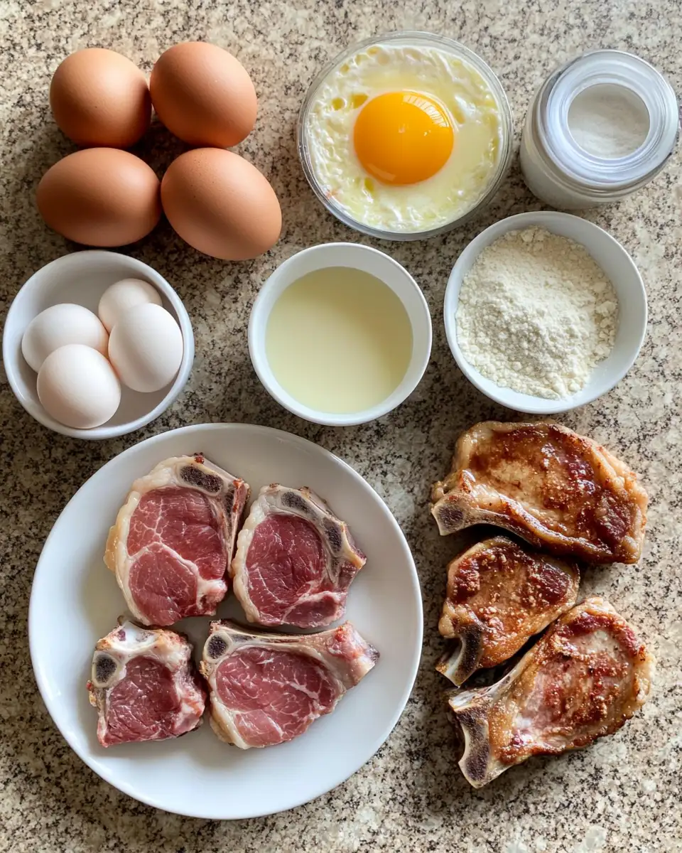 Sizzling Country Fried Pork Chops with Irresistible Bacon Gravy 4 Ingredients for Sizzling Country Fried Pork Chops with Irresistible Bacon Gravy