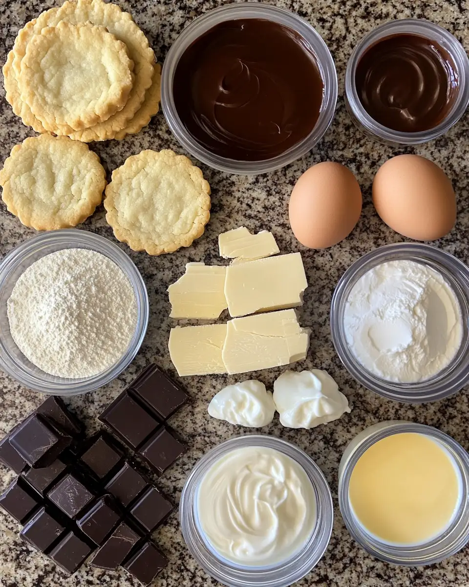 Ingredients for Decadent Delight: Cream Pie Vanilla Cookies with Custard and Chocolate Ganache