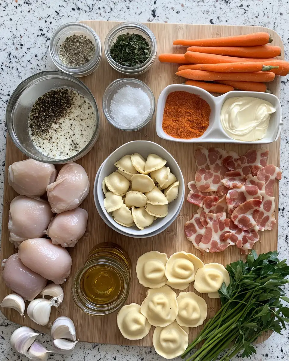 Warm Up with Creamy Pierogi Chicken Soup with Rosemary Bacon 4 Ingredients for Warm Up with Creamy Pierogi Chicken Soup with Rosemary Bacon