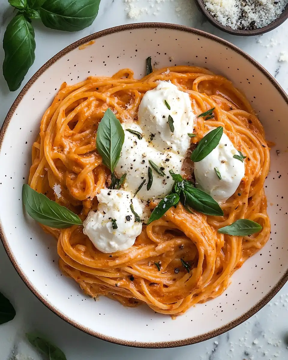Indulge in Creamy Red Pepper Pasta with Burrata & Fresh Herbs - Featured Image