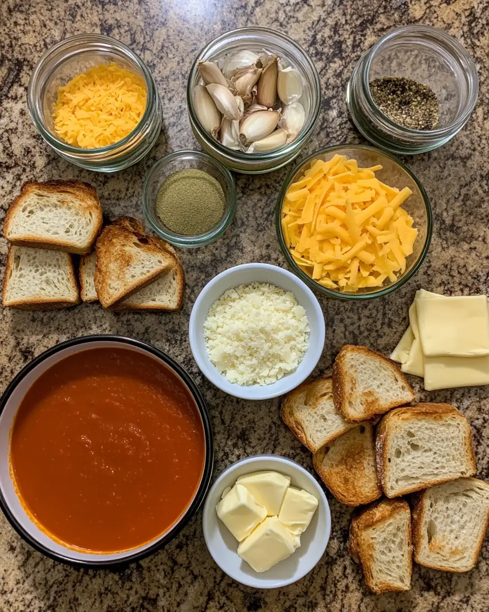 Indulge in Comfort: Creamy Tomato Bisque with Grilled Cheese Croutons 4 Ingredients for Indulge in Comfort: Creamy Tomato Bisque with Grilled Cheese Croutons