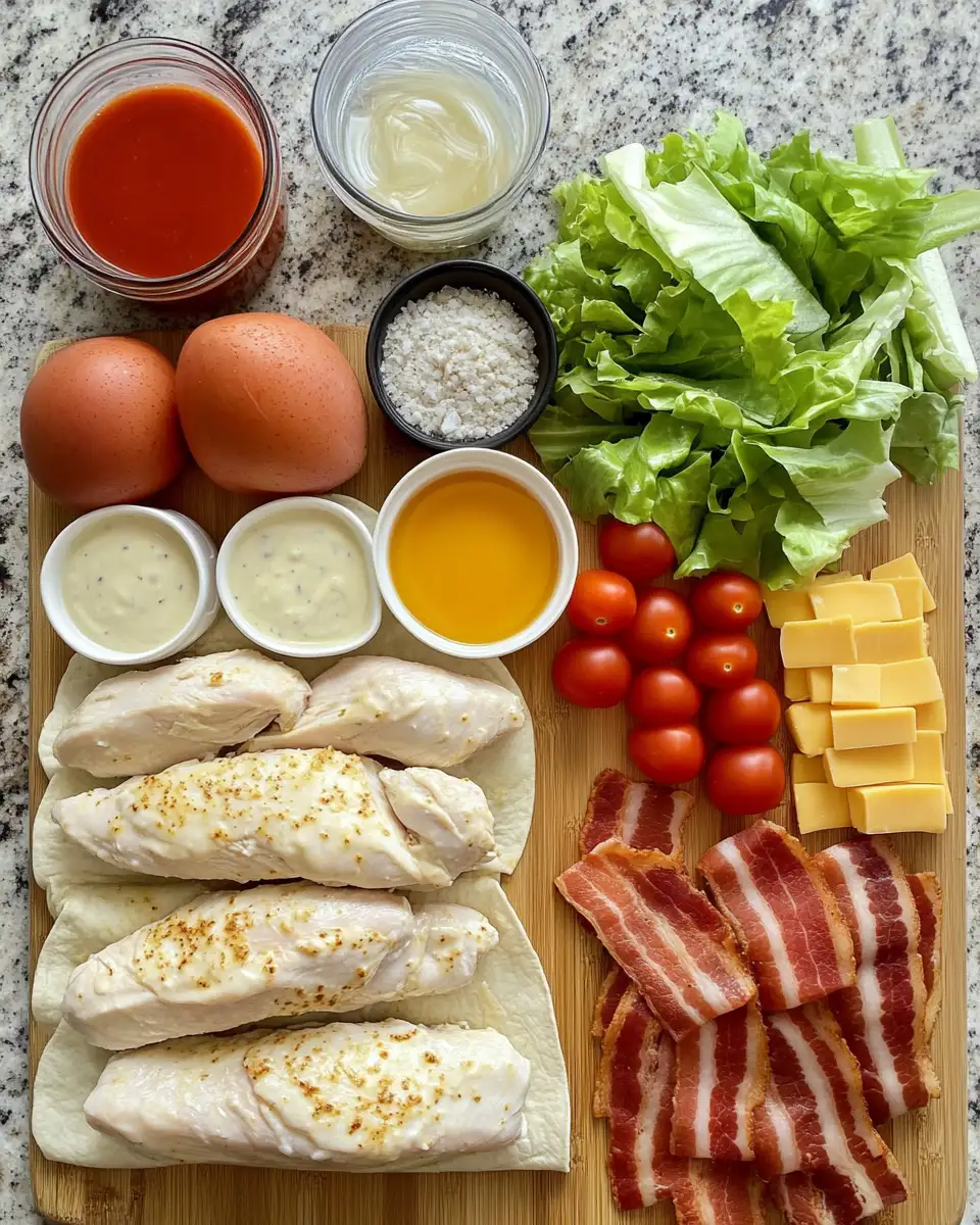 Ingredients for Ultimate Crispy Chicken Bacon Ranch Wrap Delight