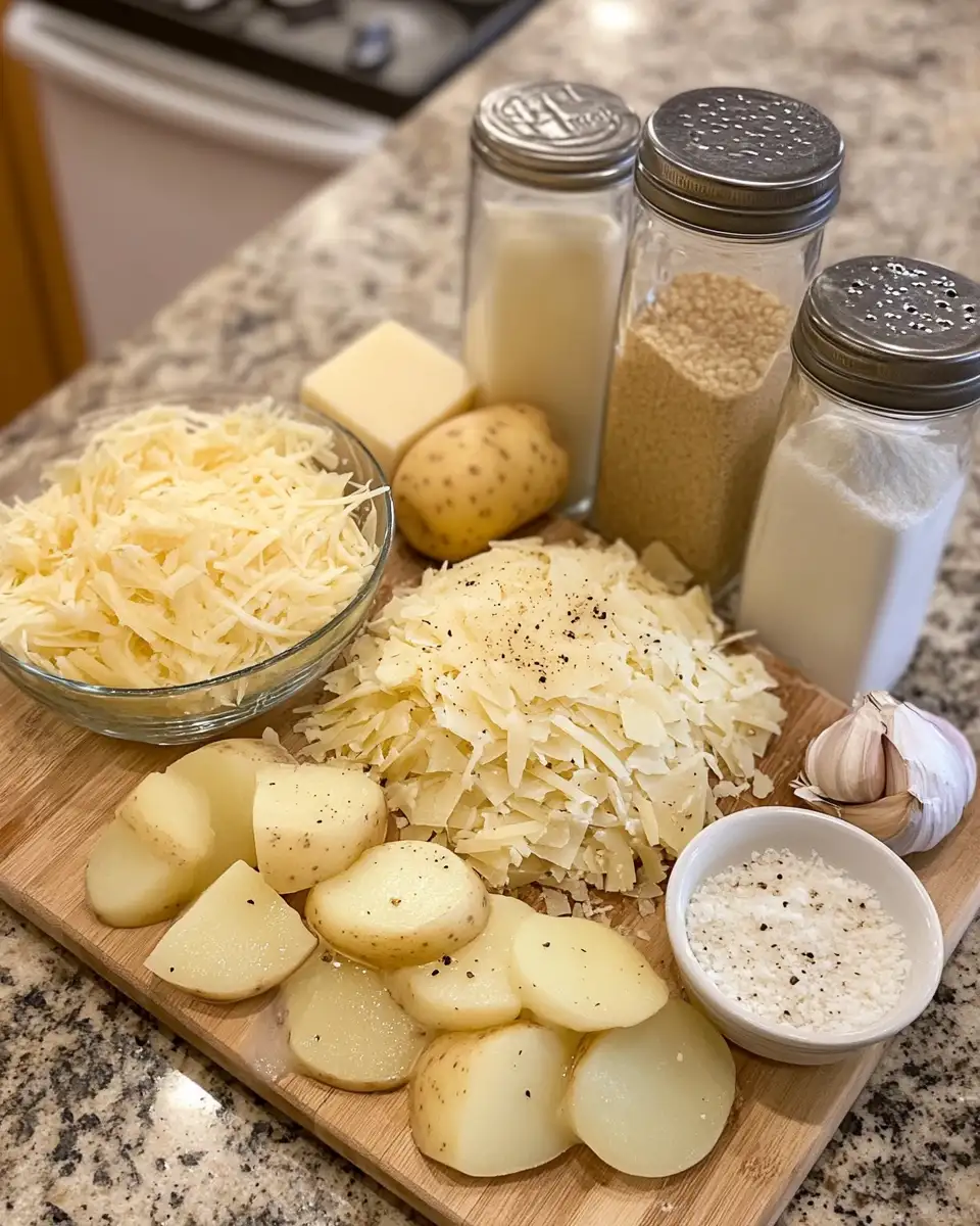 Irresistibly Crispy Parmesan and Gruyere Potato Gratin Delight 4 Ingredients for Irresistibly Crispy Parmesan and Gruyere Potato Gratin Delight