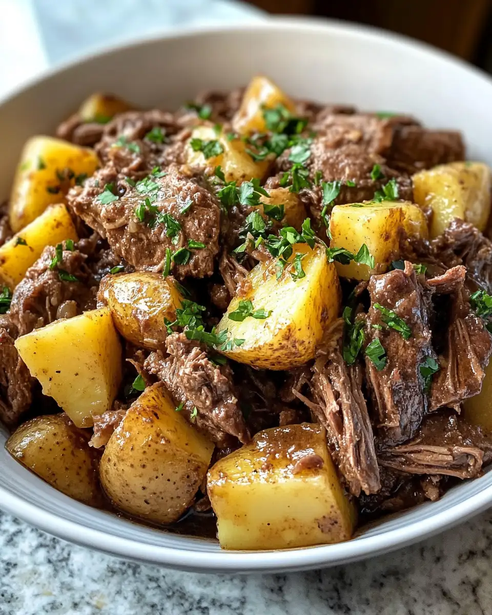 Final dish - Melt-in-Your-Mouth Crock Pot Buttery Beef and Potatoes Delight