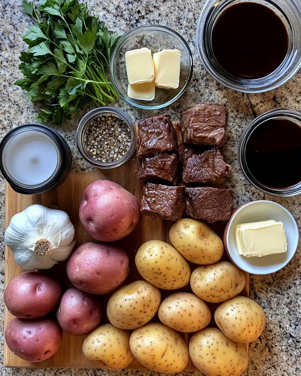 Ingredients for Melt-in-Your-Mouth Crock Pot Buttery Beef and Potatoes Delight