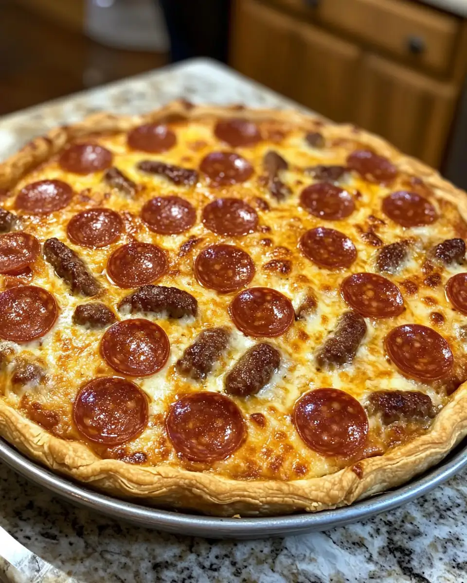 Sizzling Sensation: Dive into a Deep Hamburger Sausage & Pepperoni Pie Adventure 6 Final dish - Sizzling Sensation: Dive into a Deep Hamburger Sausage & Pepperoni Pie Adventure
