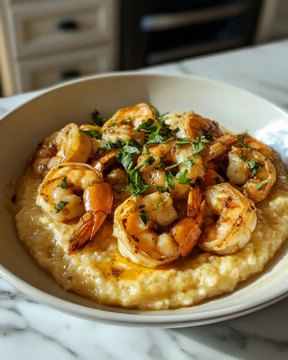 Final dish - Savory Southern Twist: Gouda Grits Meet Smoky Brown Butter Shrimp