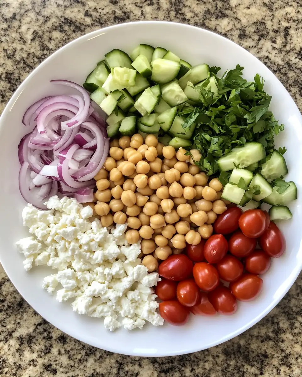 Zesty Mediterranean Chickpea Cucumber Feta Salad Delight 4 Ingredients for Zesty Mediterranean Chickpea Cucumber Feta Salad Delight