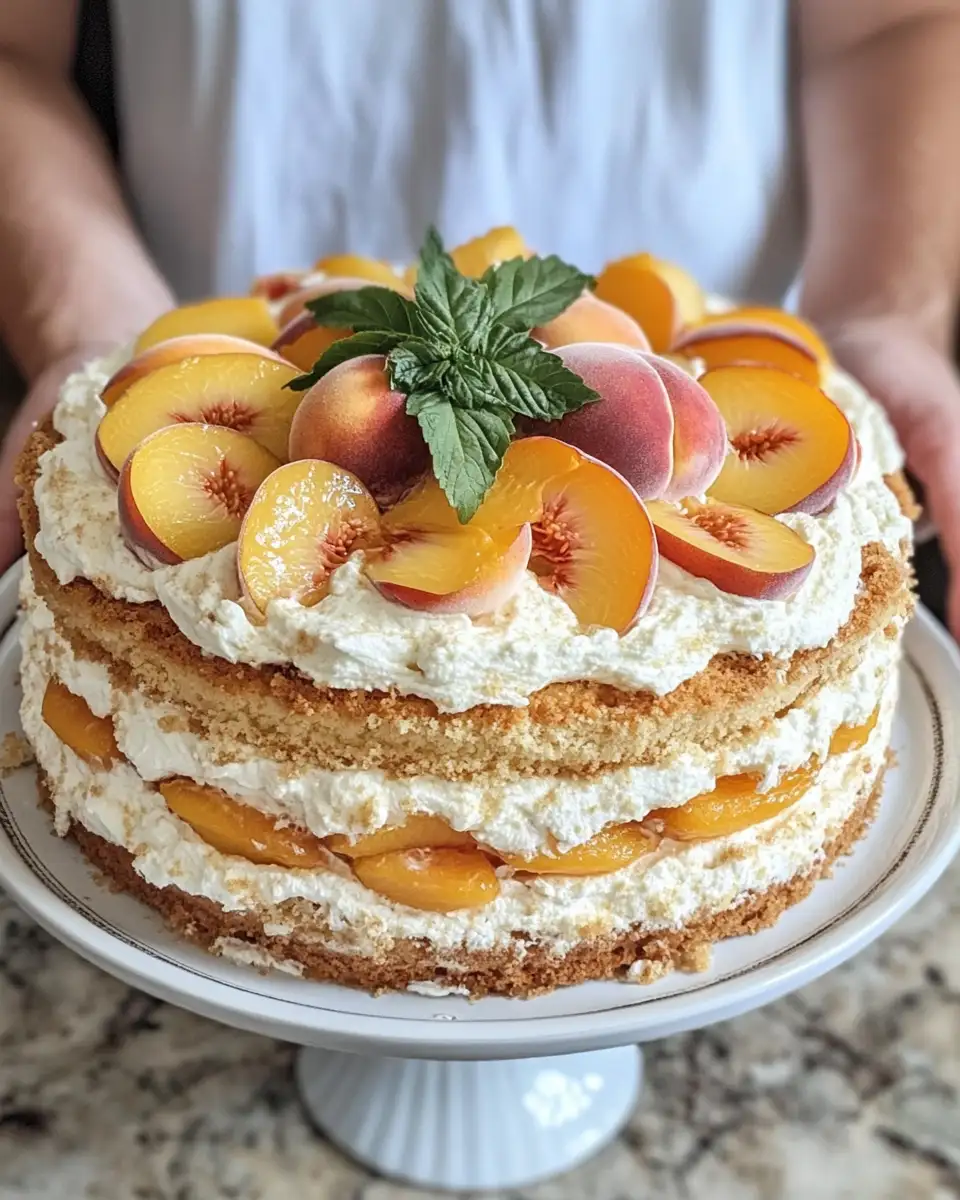 Final dish - Heavenly Layers of Delight: Dive Into Our Irresistible Peaches And Cream Cake