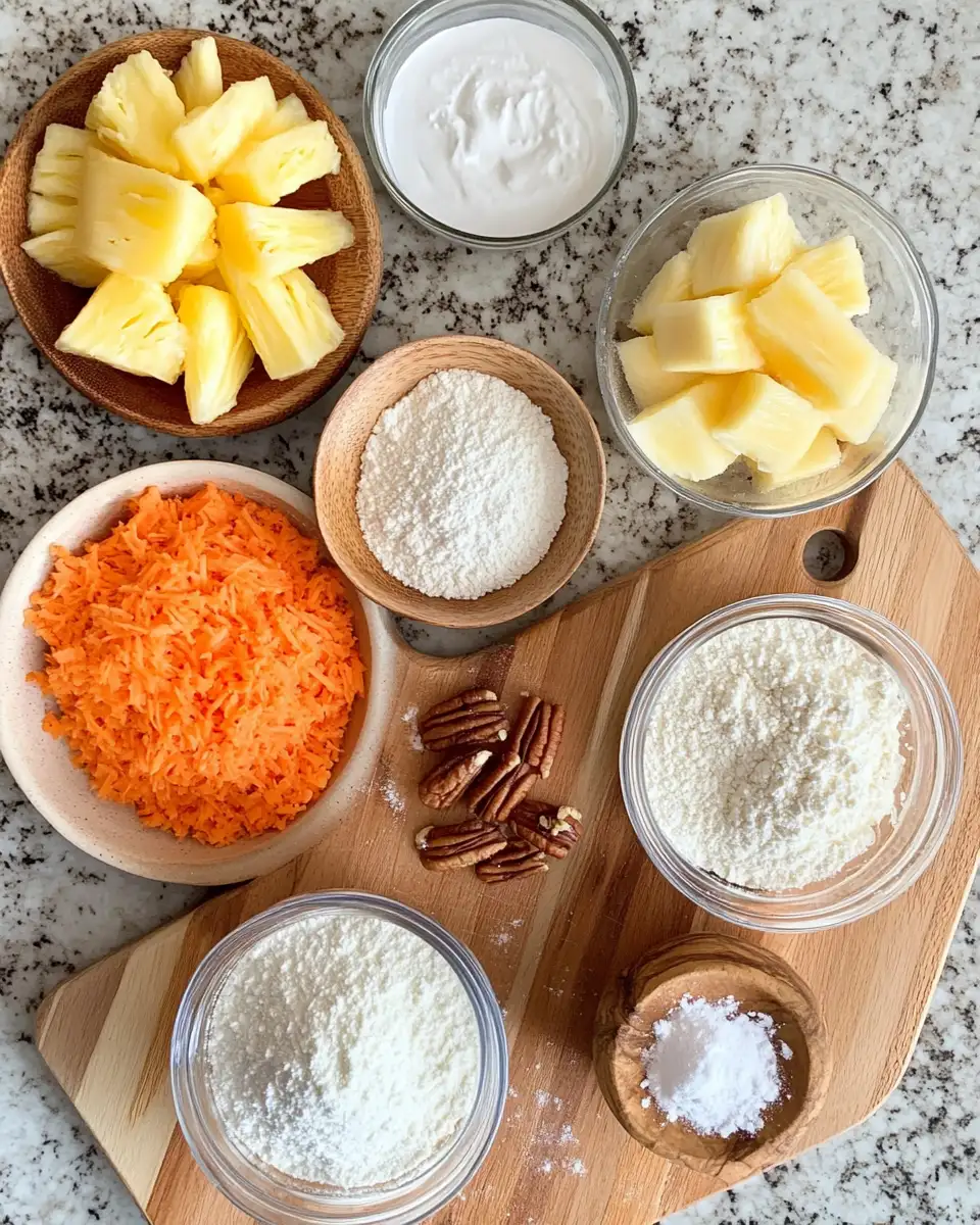 Ingredients for Tropical Bliss Unveiled: Pineapple Carrot Cream Cake Delight