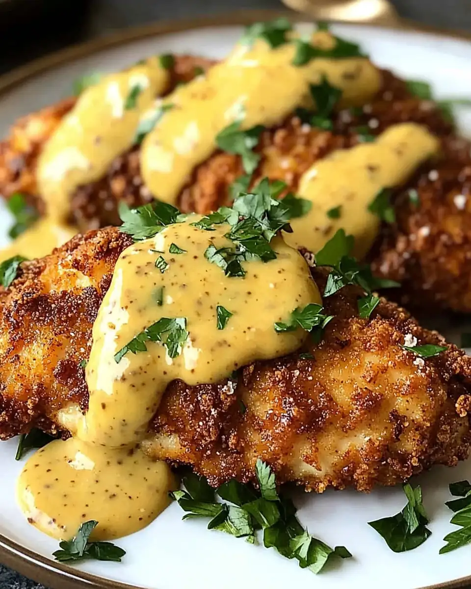 Crispy Pretzel Chicken Meets Zesty Mustard-Cheddar Sauce Delight - Featured Image