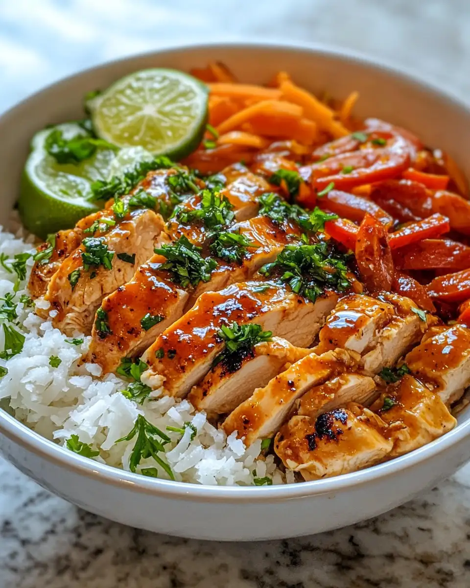 Sweet Chili Chicken Bowl with Coconut Lime Drizzle: A Flavorful Escape 4 Final dish - Sweet Chili Chicken Bowl with Coconut Lime Drizzle: A Flavorful Escape