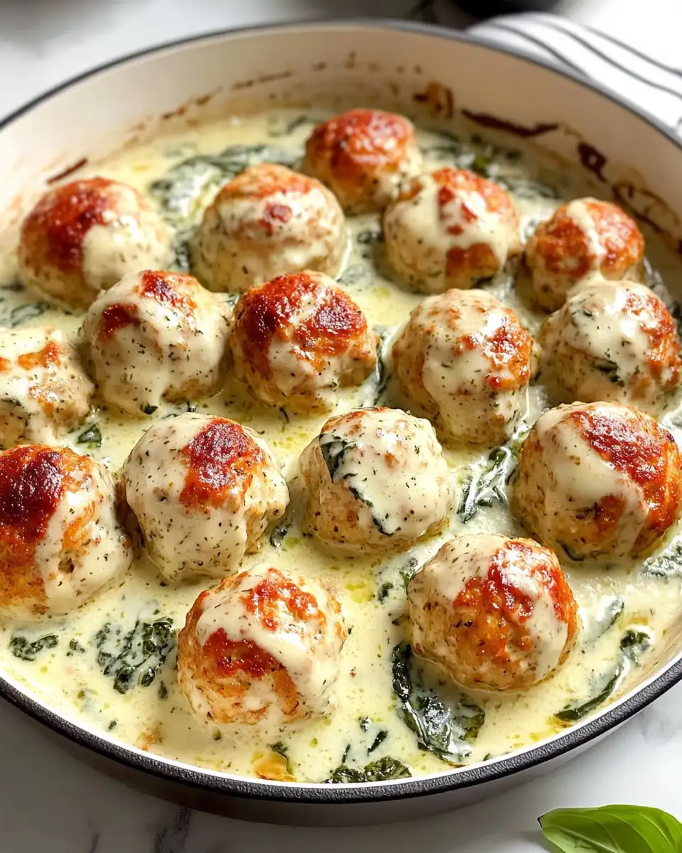 Deliciously Creamy Baked Chicken Ricotta Meatballs with Spinach Alfredo Sauce - Featured Image