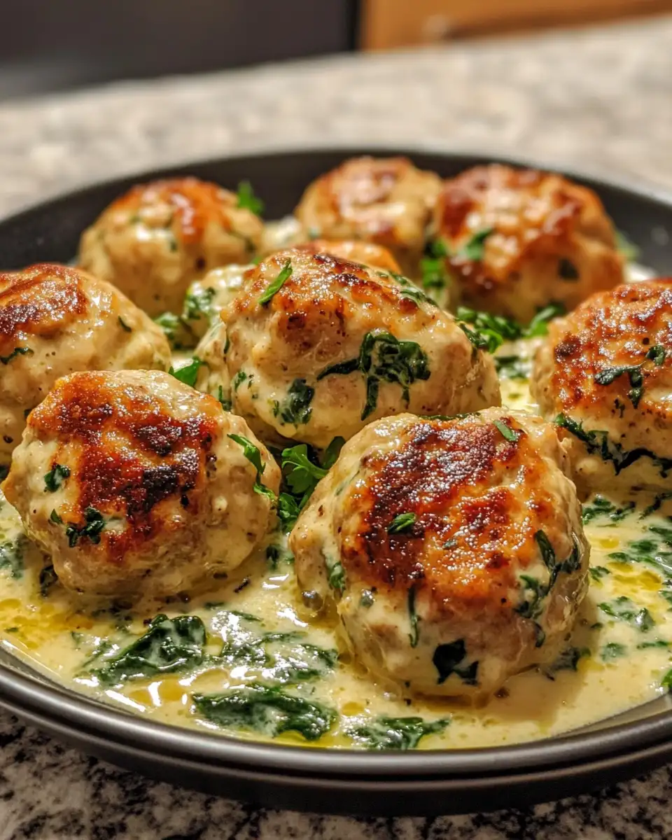 Deliciously Creamy Baked Chicken Ricotta Meatballs with Spinach Alfredo Sauce 6 Final dish - Deliciously Creamy Baked Chicken Ricotta Meatballs with Spinach Alfredo Sauce
