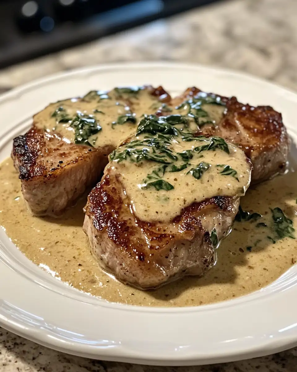 Final dish - Savor the Flavor: Boneless Pork Chops with Creamy Garlic Spinach Sauce
