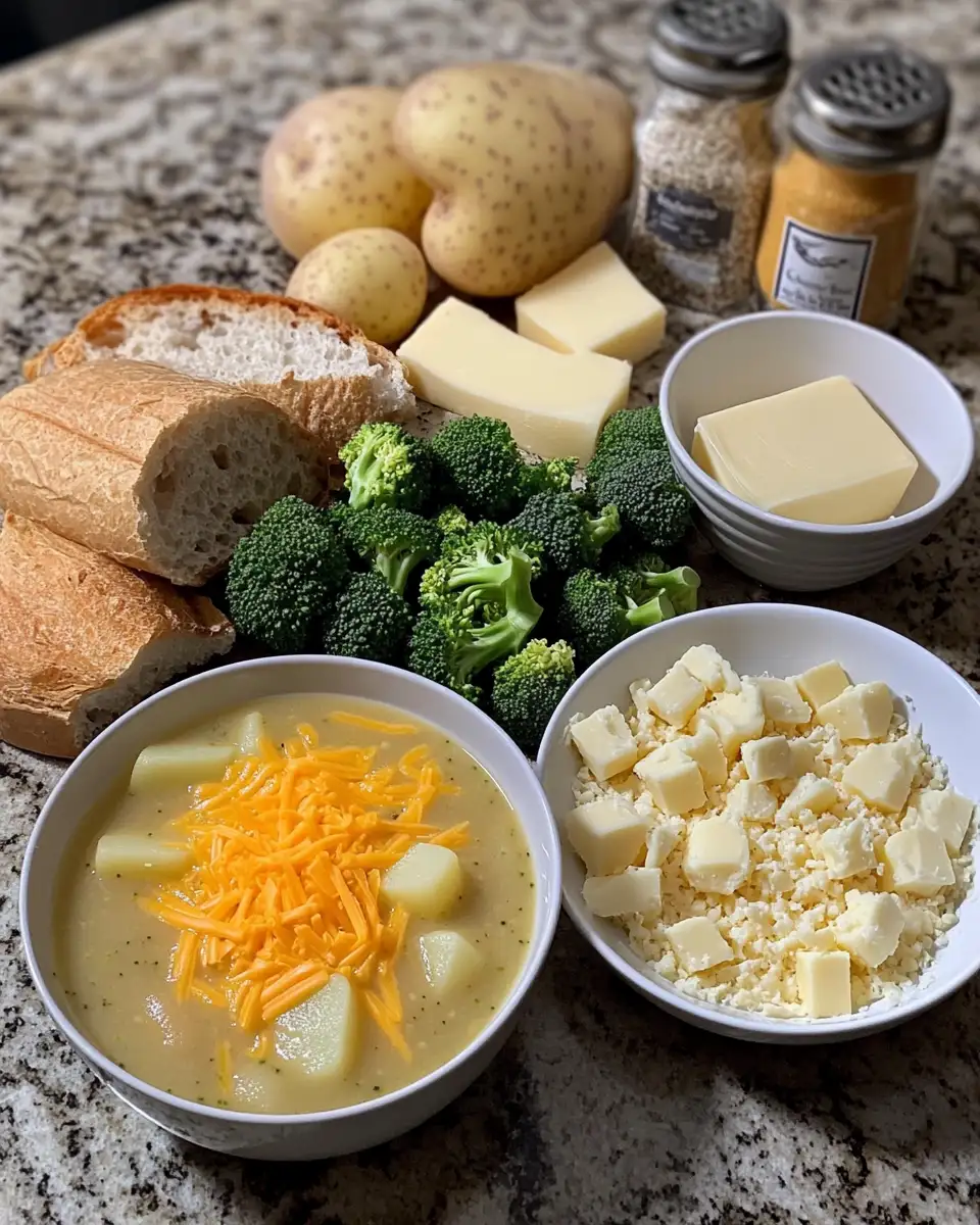 Ingredients for Creamy Comfort in a Bowl: Irresistible Cheddar Broccoli Potato Soup