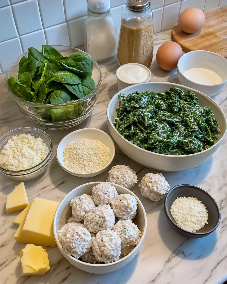 Ingredients for Heavenly Chicken Ricotta Meatballs in Luscious Spinach Alfredo Sauce
