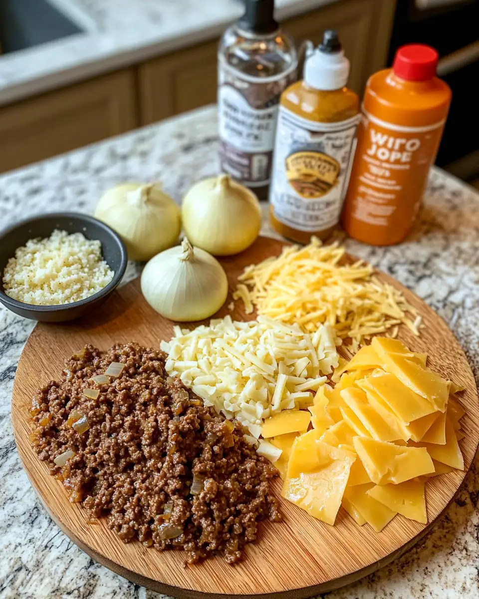 Ingredients for Savory French Onion Beef Sloppy Joes with Gooey Melted Cheese