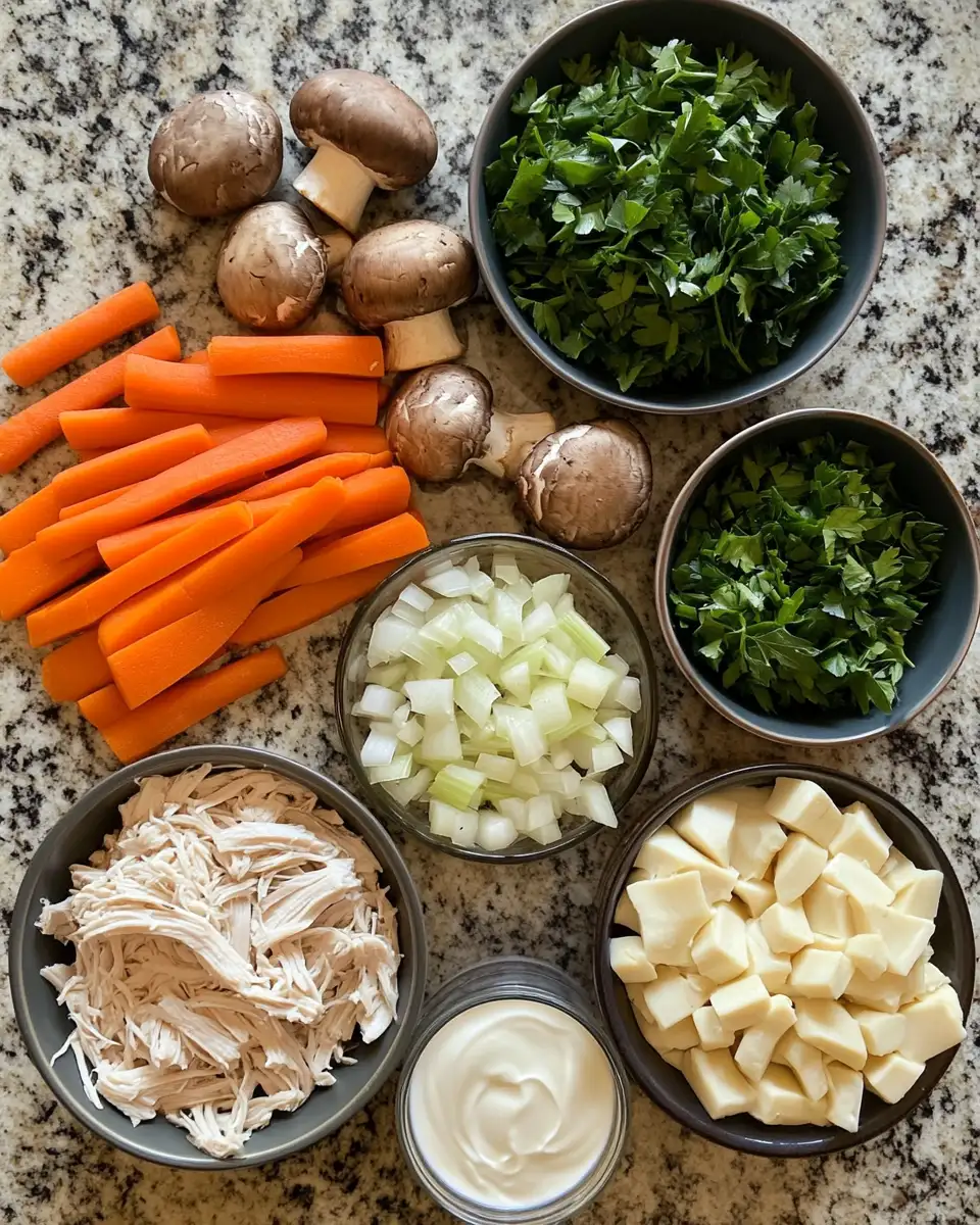 Cozy Bowls of Rotisserie Chicken and Mushroom Soup Delight 4 Ingredients for Cozy Bowls of Rotisserie Chicken and Mushroom Soup Delight