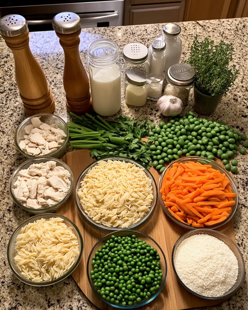 Indulge in Comfort: Creamy Chicken Pot Pie Orzo Delight 4 Ingredients for Indulge in Comfort: Creamy Chicken Pot Pie Orzo Delight