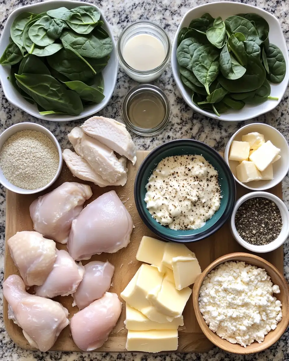Ingredients for Indulge in the Ultimate Creamy Chicken Spinach Bake Delight