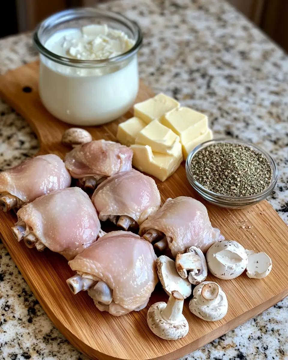 Ingredients for Irresistible Creamy Garlic Mushroom Chicken Thighs for a Flavorful Feast