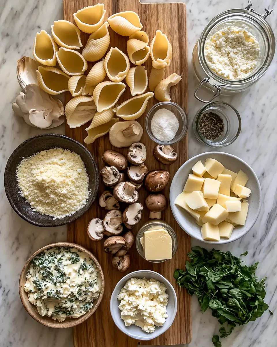 Ingredients for Irresistibly Creamy Garlic Mushroom Stuffed Shells That'll Steal the Spotlight