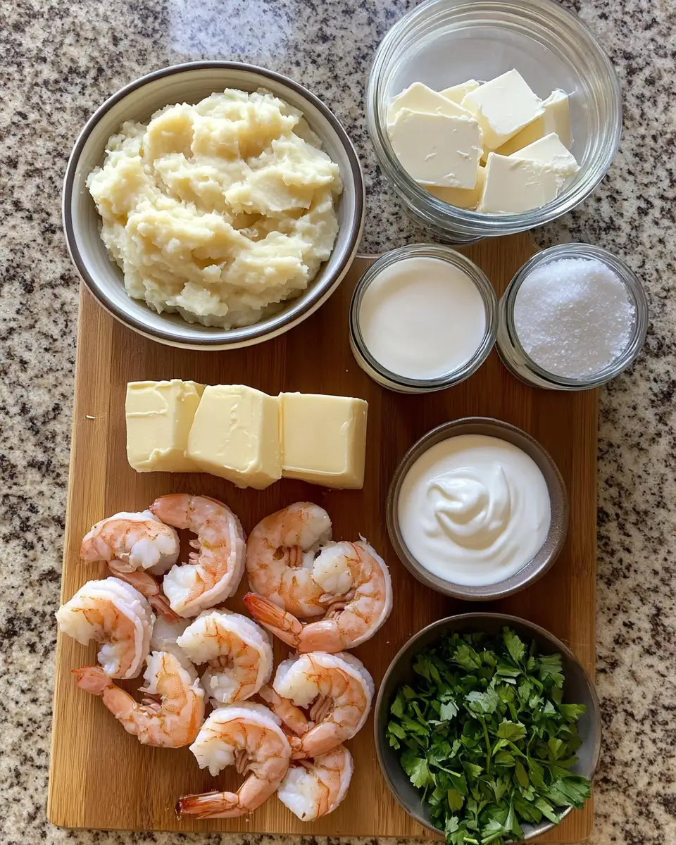 Ingredients for Decadent Creamy Garlic Shrimp Over Fluffy Mashed Potatoes Delight
