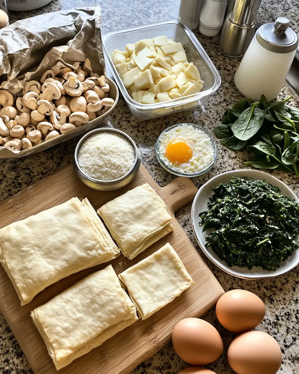 Indulge in Irresistible Creamy Mushroom & Spinach Stuffed Pastry Bites 4 Ingredients for Indulge in Irresistible Creamy Mushroom & Spinach Stuffed Pastry Bites