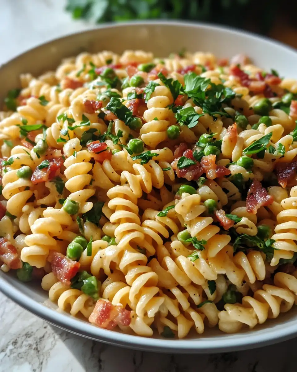 Indulge in the Ultimate Creamy Pea and Bacon Pasta Salad Delight 6 Final dish - Indulge in the Ultimate Creamy Pea and Bacon Pasta Salad Delight