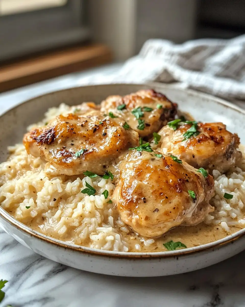Final dish - Irresistibly Creamy Smothered Chicken and Rice: Your New Comfort Food Obsession
