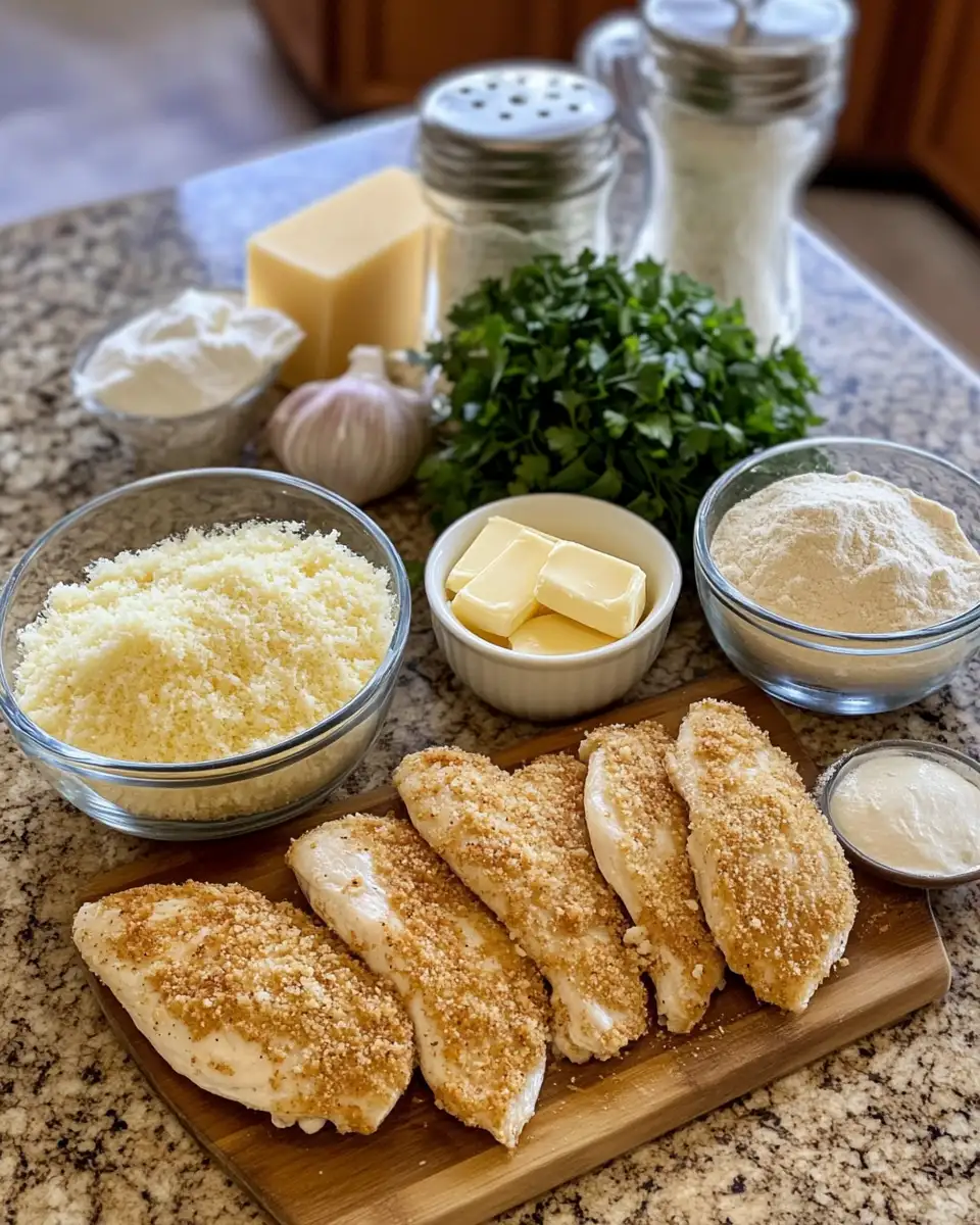 Savor the Flavor: Crispy Parmesan Chicken with Garlic Cream Sauce Delight 4 Ingredients for Savor the Flavor: Crispy Parmesan Chicken with Garlic Cream Sauce Delight