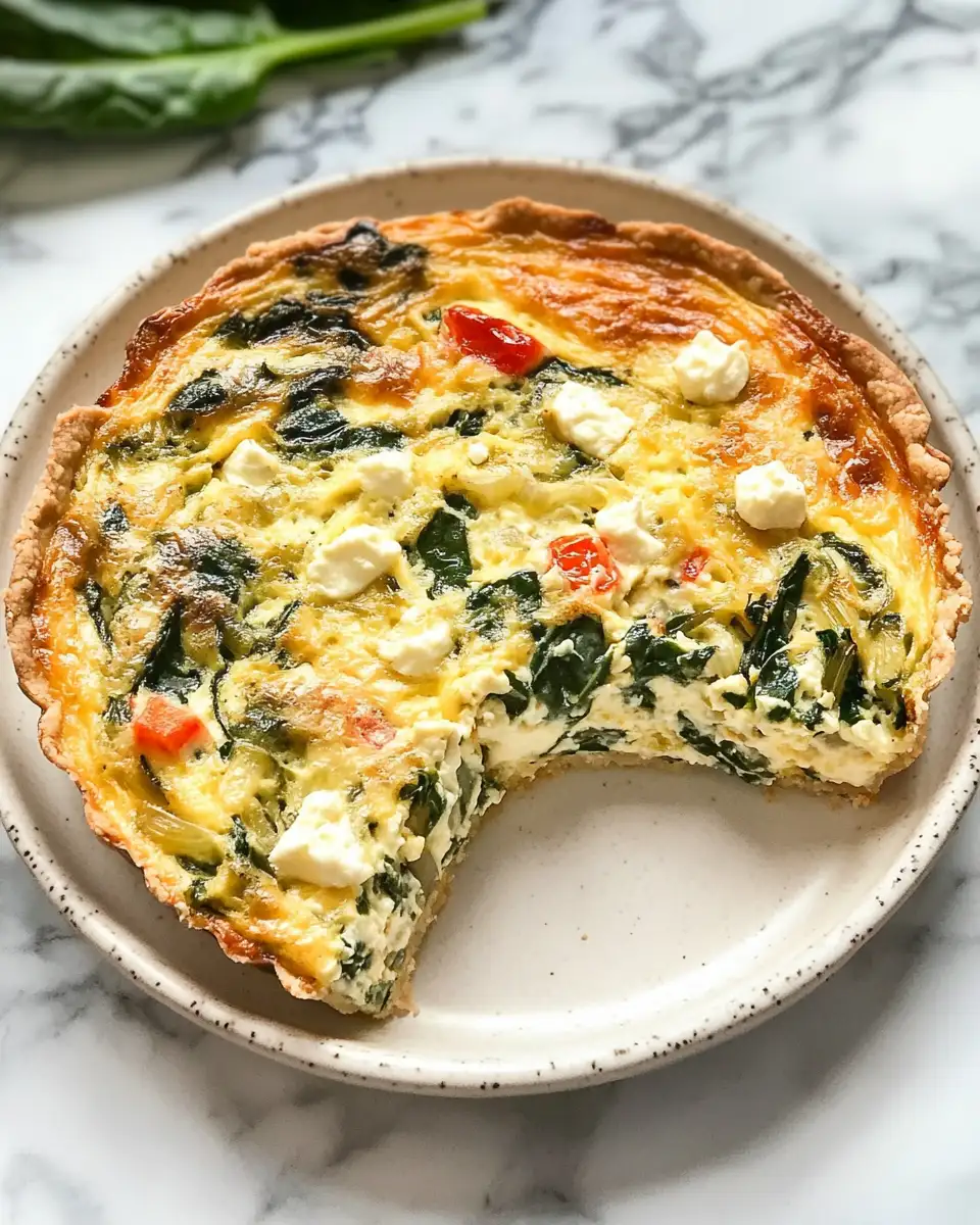 Deliciously Easy Crustless Spinach Onion and Feta Quiche Recipe - Featured Image