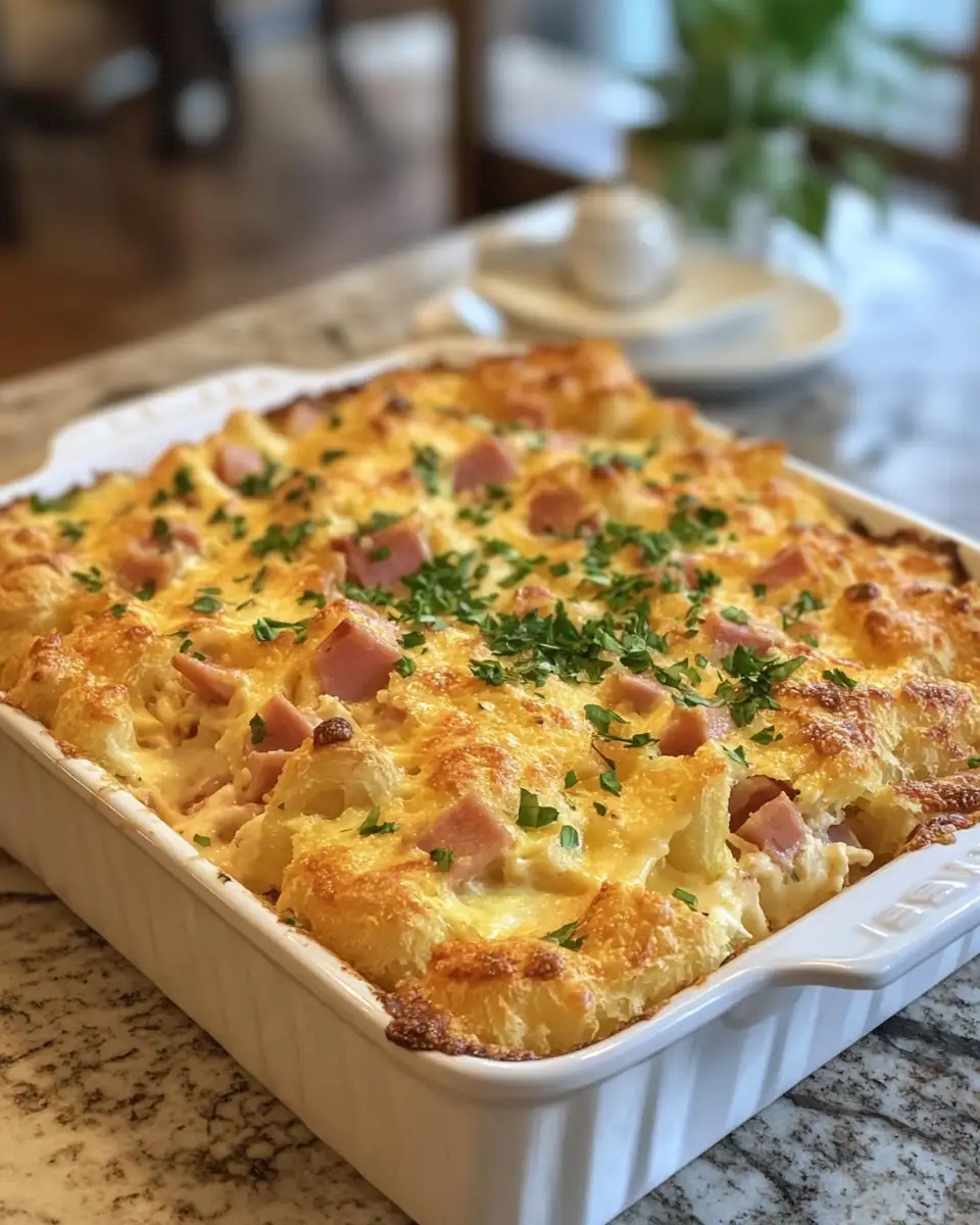 Final dish - Heavenly Layers: The Ultimate Ham and Cheese Croissant Casserole Delight
