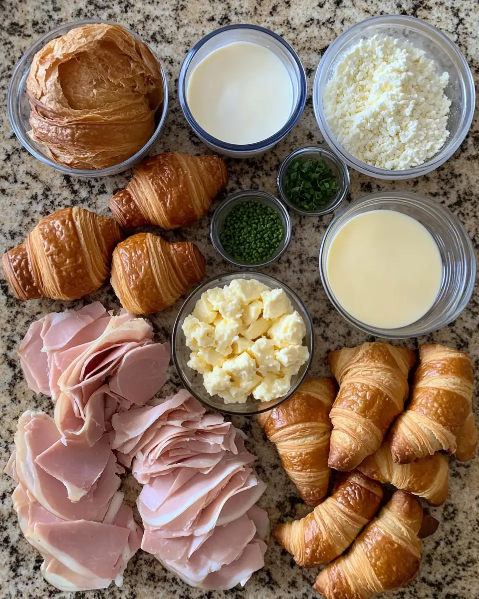 Ingredients for Heavenly Layers: The Ultimate Ham and Cheese Croissant Casserole Delight